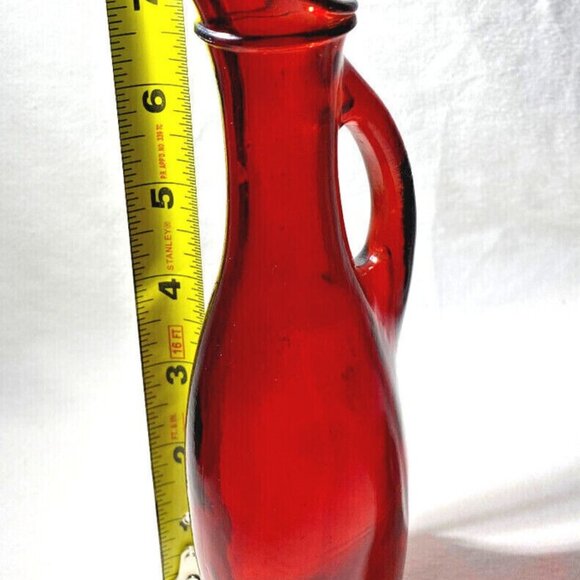 Mosser Vintage Ruby Red Oil Vinegar Glass Cruet 7 3/4" w/Handle Bottle Decanter - Picture 6 of 6